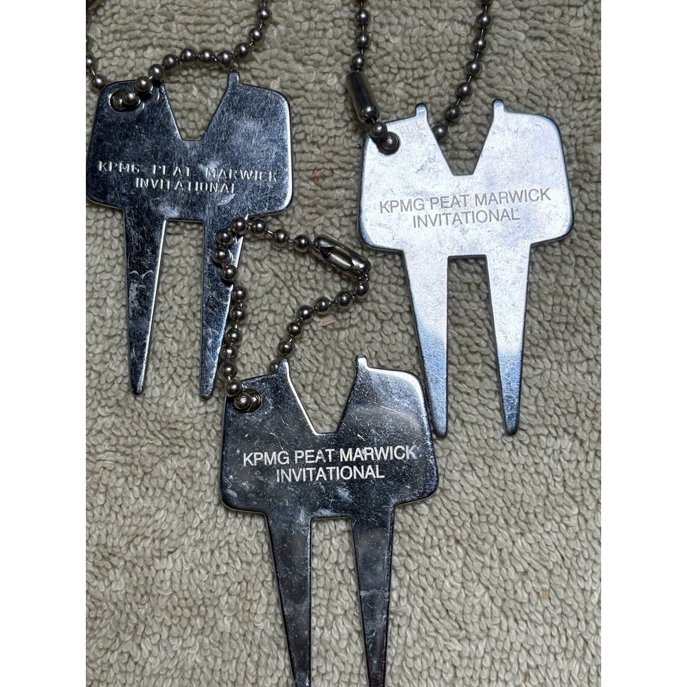 Lot of 3 Vintage KPMG Peat Marwick Golf Divot Tool Keychains 1994 1995 1997
